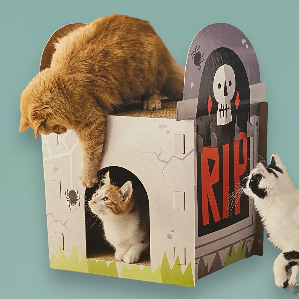 NEW Halloween Double Decker Tombstone Cat Scratcher & Hideout
